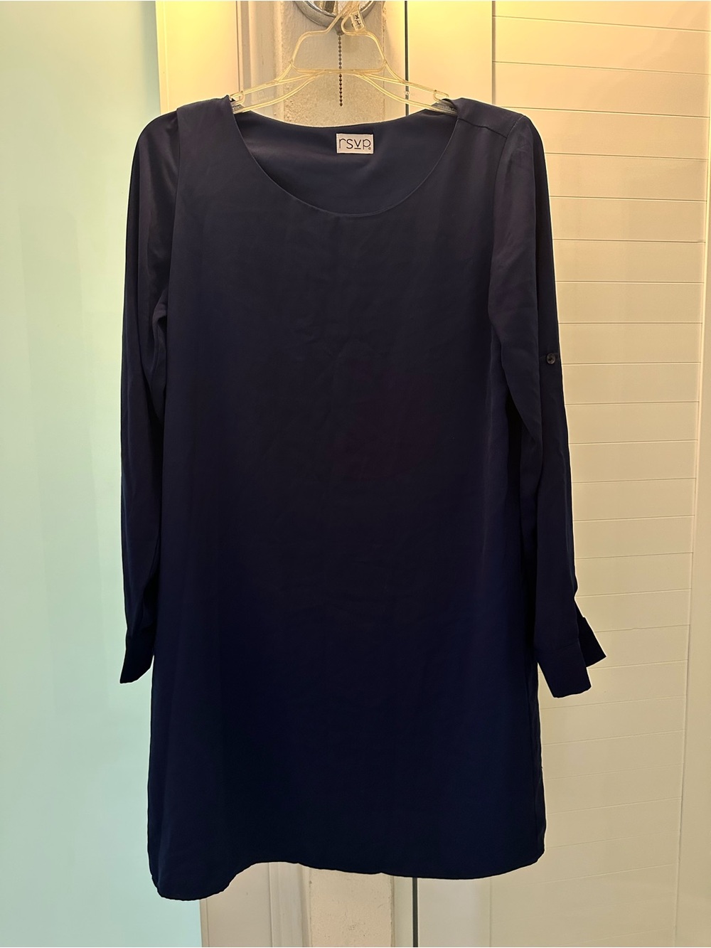 RSVP Navy Long Sleeve Shift Dress with Scoop Neck